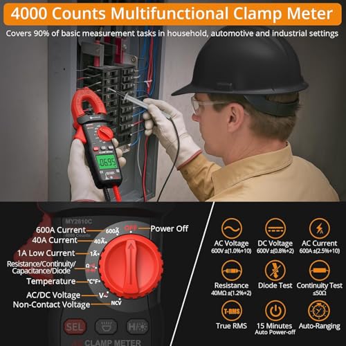 Neoteck Clamp Meter 4000 Counts Amp Meter for TRMS AC Current AC/DC Voltage 600A Auto Range Digital Multimeter with Capacitance Continuity Resistance NCV Diode Test for Car Electric Cabinet - style: Red,600A AC Current