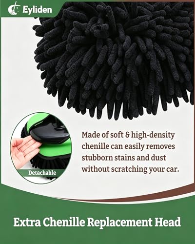 Eyliden Car Wash Brush Mop with Long Handle for Car Truck RV, Green | 90° Swivel Head with 45° Angle Lock, 2 Scratch-Free Microfiber Heads, Car Detailing Kit, 41.9" Adjustable Handle - color: Green & Black