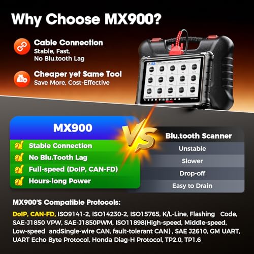 Autel Scanner MaxiChek MX900: 3000+ Active Tests 40+ Service as MK900-BT | 2026 New Ver. of MX808S MK808S, 8 in Bidirectional Tool as MK900BT, All System Diagnosis, 200+ Brands, CAN-FD&DOIP, FCA SGW