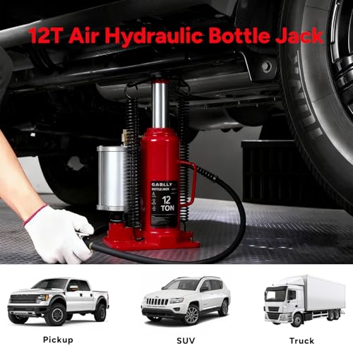 Air Hydraulic Bottle Jack, 12 Ton (26455) lbs Hydraulic Bottle Jack with 10.43''-19.88'' Lifting Range & Manual Hand Pump, for Pickup, Truck, RV, Auto Repair - color: 12 Ton