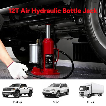 Air Hydraulic Bottle Jack, 12 Ton (26455) lbs Hydraulic Bottle Jack with 10.43''-19.88'' Lifting Range & Manual Hand Pump, for Pickup, Truck, RV, Auto Repair - color: 12 Ton