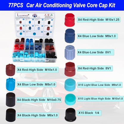 5 Set Car A/C Repair Kits,270pcs O-Ring Seals Kit+102PCS A/C Valve Core Kit+77pcs Charging Port Dust Caps+16pcs AC Fuel Line Disconnect Tool Set+45pcs Compressor Gasket Seals(510PCS)