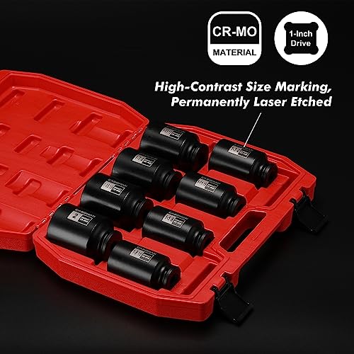 CASOMAN 8PCS 1/2"Dr. Deep Impact Socket Set-SAE, 1-9/16" to 2", 6-Point, Spindle Axle Nut Impact Socket Set, CR-MO, Impact Grade - size: 8PCS(1-9/16 Inch - 2 Inch), style: Deep