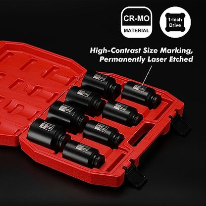 CASOMAN 8PCS 1/2"Dr. Deep Impact Socket Set-SAE, 1-9/16" to 2", 6-Point, Spindle Axle Nut Impact Socket Set, CR-MO, Impact Grade - size: 8PCS(1-9/16 Inch - 2 Inch), style: Deep