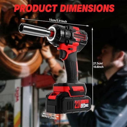 SILVEL Cordless Impact Wrench, MAX 650N.M Brushless Impact Gun 1/2 inch, 2 * 4.0Ah Battery, 6 Sockets, 3300RPM Impact Driver wih Fast Charger - size: 2 Batteries