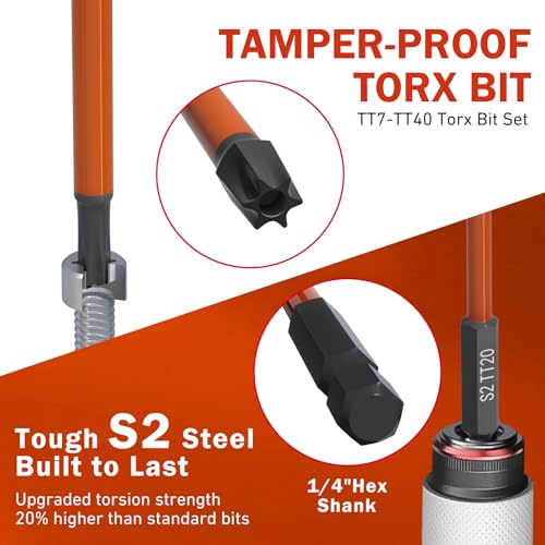 XOOL 13-Piece Long Torx Security Bit Set, 6-Inch (150mm), TT7–TT40, Magnetic S2 Steel, 1/4" Hex Shank, CNC Precision Tips for Impact Drivers - style: Torx Security