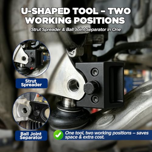 Heavy Duty On-Vehicle Strut Spring Compressor Kit for SUVs and Trucks | 4500kg/9921lbs cap, heat-treated steel ACME screw. 3 yoke pairs: 2.6"-8.3" OD. U-shaped fork for knuckle & ball joint work.