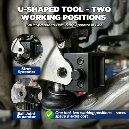 Heavy Duty On-Vehicle Strut Spring Compressor Kit for SUVs and Trucks | 4500kg/9921lbs cap, heat-treated steel ACME screw. 3 yoke pairs: 2.6"-8.3" OD. U-shaped fork for knuckle & ball joint work.