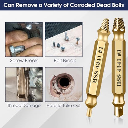 6Pcs Screw Extractor Set – Bolt Remover for Stripped & Rusty Screws | HSS 4341 Steel, 63 HRC Hardness, Fits 3-12mm, Easy 2-Step Use, Durable Case Included, for Mechanics & DIY, Gold - color: Gold