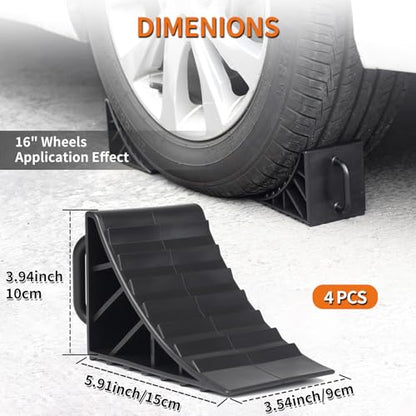 OULEME Wheel Chocks, Tire Chocks for RV Travel Trailer/Boat Trailer/Camper, Wheel Block Stopper with Handles, 4 Pack