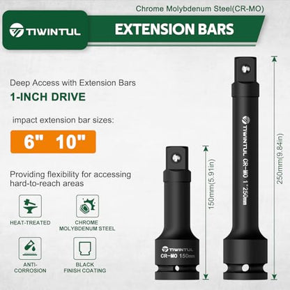 1 Inch Drive Impact Socket Set for Truck, Excavator, 21-55mm,CR-MO | 18 Pcs Metric Heavy Duty Socket Set with 24" Ratchet Wrench, Sliding T-Bar & Extension Bars for Construction Equipment Repair - size: 18 PCS