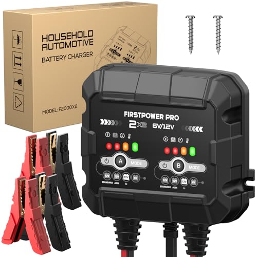 2-Bank, 4A (2A/Bank) Trickle Charger for Car Battery, 12V 6V Car Battery Charger, Automotive Battery Trickle Charger, Maintainer, for Motorcycle Lawn Mower AGM, Lithium Batteries