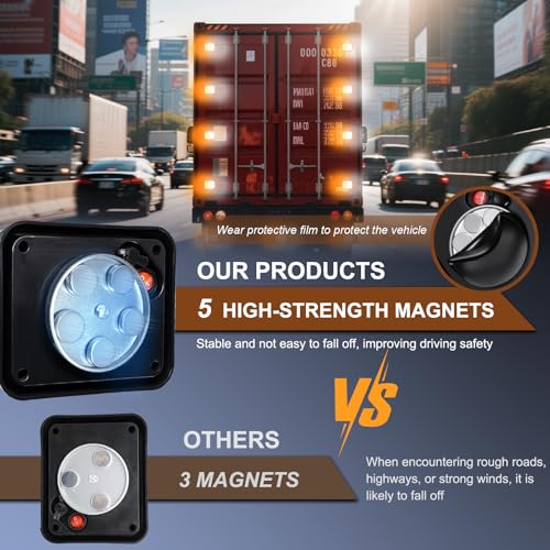 Amber & White 12-LED Strobe Warning Lights 2 Pack | Magnetic Rechargeable Wireless Safety Beacon Lights with Usb Charging for Trucks, Trailers, Construction & Emergency Vehicles