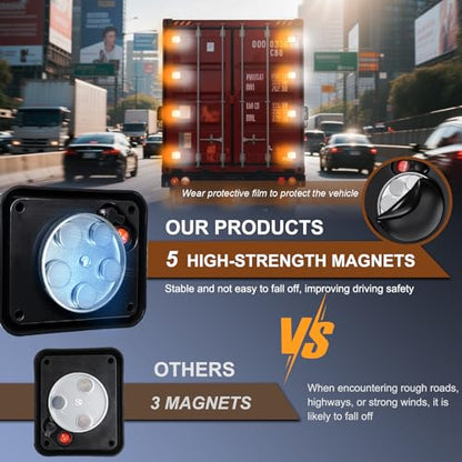 Amber & White 12-LED Strobe Warning Lights 2 Pack | Magnetic Rechargeable Wireless Safety Beacon Lights with Usb Charging for Trucks, Trailers, Construction & Emergency Vehicles