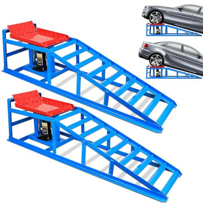 Car Ramps for Oil Changes Vehicle Ramps for Garage 2 Ton (4500 lb) Lifting Capacity, Nestable & Portable Auto Service Ramp （Red Blue） - color: Red Blue