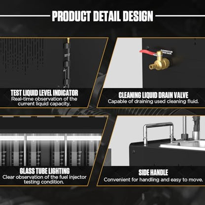 Fuel Injector Cleaner and Tester Machine, 6 Cylinder Fuel System Injection Cleaning Tester with Cleaning Fluid Heating, 3 Cleaning & 10 Testing Functions for GDl,EFI,FSI,12V/70V/120V Option - size: CT450