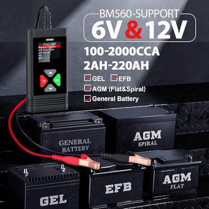 Car Battery Testers 6V 12V BM560 Battery Load Tester, ELMCONFIG 100-2000 CCA Automotive Battery Alternator Battery Analyzer for Truck Motorcycle SUV Boat - color: BM560