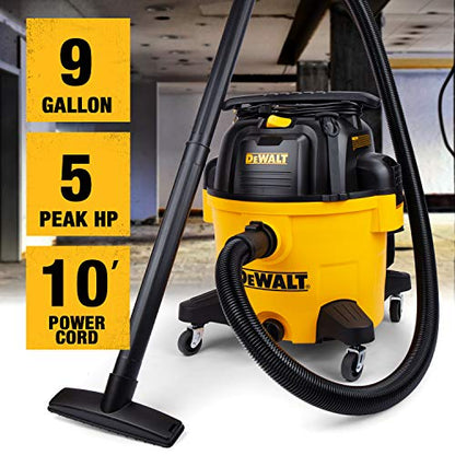 DEWALT 9 Gallon Wet/Dry VAC, Heavy-Duty Shop Vacuum with Attachments, 5 Peak HP, with Blower Function, DXV09PA