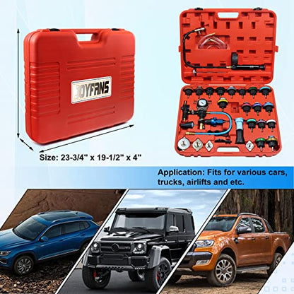 JoyFans Radiator Pressure Tester and Cooling System Pneumatic Vacuum Coolant Refill Tool 33Pcs Automotive Kit with Pressure Gauge, Radiator Adapters for Most Cars, Trucks, Airlift Red - color: Red Suitcase