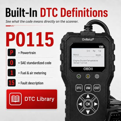 V350 OBD2 Diagnostic Diagnostic Tool Tool, Code Reader, Engine Light Diagnostic Tool, Battery Voltage Tester, for OBD2 Cars & Trucks Since 1996