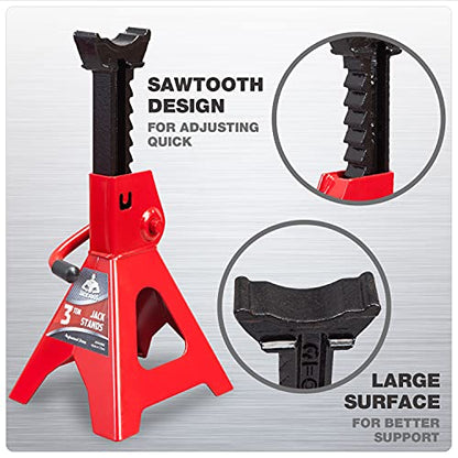 Jack Boss Jack Stands 3 Ton (6,000 LBs) Car Jack Stand Adjustable Lifting for Automotive Small SUV, Red, 2 Pack - style: 3T standard