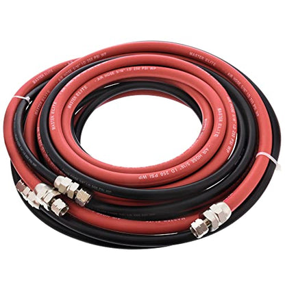 Master Elite Series 25 Foot Air and Fluid Hose Assembly Set with Fittings for Spray Guns, Paint Pressure Pot Tanks, Professional Heavy Duty - Air 3/8" NPS, 5/16" ID & Fluid Hose 1/4" NPS, 1/4" ID - size: 25-Foot Set
