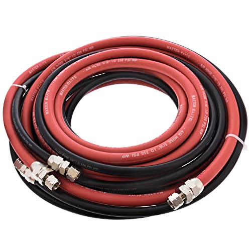 Master Elite Series 25 Foot Air and Fluid Hose Assembly Set with Fittings for Spray Guns, Paint Pressure Pot Tanks, Professional Heavy Duty - Air 3/8" NPS, 5/16" ID & Fluid Hose 1/4" NPS, 1/4" ID - size: 25-Foot Set