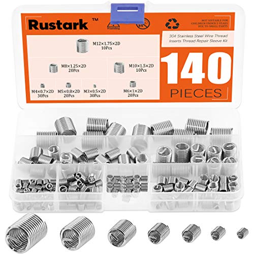 140 Pcs 304 Stainless Steel Assorted Wire Thread Inserts Kit Metric M3 M4 M5 M6 M8 M10 M12 Helicoil Type Wire Screw Sleeve Assortment