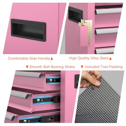 Portable Metal Tool Box with Drawers, Latches Tool Box with EVC Liners for Garage, Home and Workbench (Pink) - color: Pink