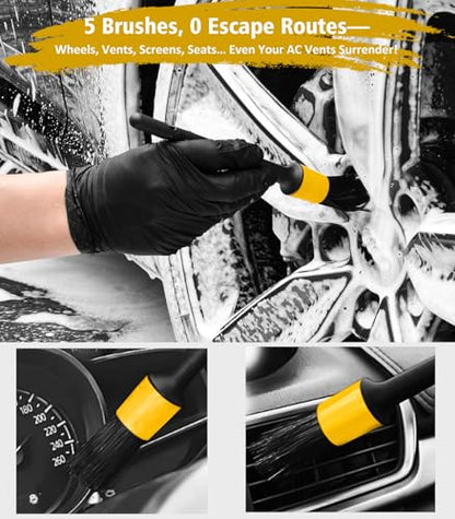 YeewayVeh Car Wash Kit, Extendable Car Wash Brush Mop with Long Handle, 5pcs Detailing Brush, 1pc Wheel Brush and Microfiber Towel Car Cleaning Kit Supplies Accessories, Ginger - color: Ginger, size: 8 pieces