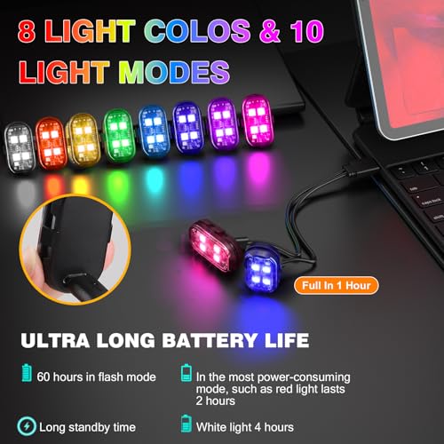 4LEDs Wireless LED Strobe Lights, Rechargeable Anti-Collision Warning Light | 4PCS Waterproof Emergency Light with Remote Control, flashing lights for Car Drone Bike Aircraft, Halloween Decorative Lights - size: 4PCS (Upgraded 4LEDs)