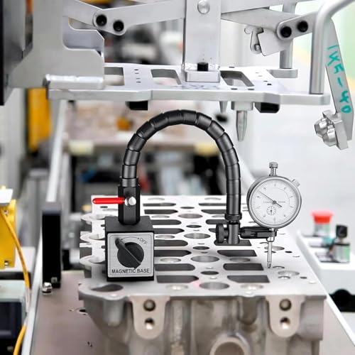 HDLNKAK Dial Indicator 0-10 mm with Magnetic Base - Precision Machinist's Tool Set for Alignment, Includes Flexible Arm Base & 0.01MM Accuracy Measuring Instrument. - color: pearl