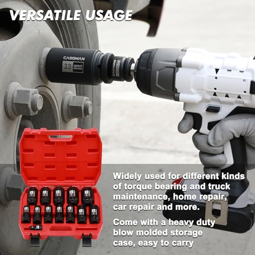 CASOMAN 3/4" Drive Deep Impact Socket Set, 13Piece Jumbo Socket Assortment, Metric(17mm to 41mm), 6-Point, Include 1/2" F to 3/4" M Adapter, CR-MO Steel - size: 13 PCS (11/16" to 1-5/8")
