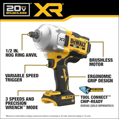 DEWALT 20V MAX XR 1/2 Inch Cordless Impact Wrench Kit with Hog Ring Anvil, Battery and Charger Included (DCF961GP1) - style: Kit with Battery
