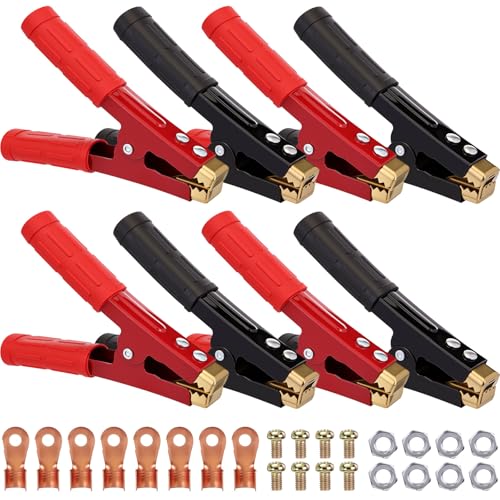 Kingdder 12 Pcs Battery Jumper Cable Clips Heavy Duty Car Battery Charger Clamps Pure Copper 500-1000a with Insulating Sheath Jumper Cable Ends for Cables All Kinds of Cars and Boats