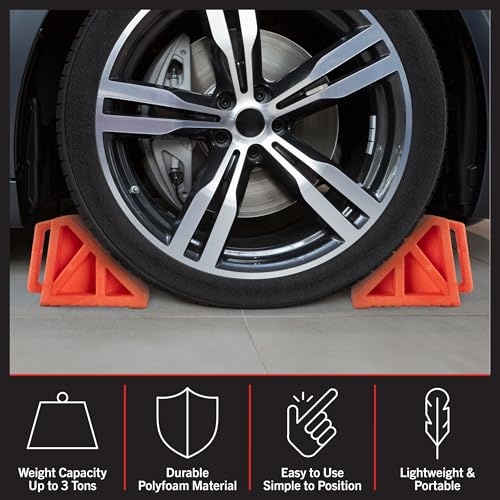 Wheel Chocks 2-Pack - Parking Block Set with 3 Ton Capacity - Wheel Chocks for RV Trailer, Motorcycle, Camper, Trucks, or Cars by Stalwart (Orange)