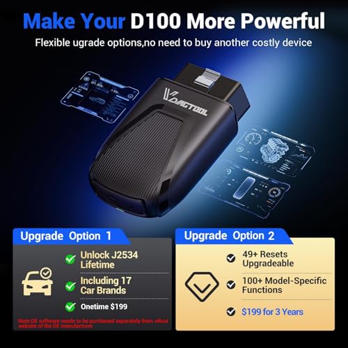 VDIAGTOOL OBD2 Scanner Bluetooth, D100 Bidirectional Scan Tool, No Subscrption Fees, Wireless Code Reader for iOS & Android, Full System Diagnostic Tool with 17 Resets, Live Data, CAN FD, Storage Bag