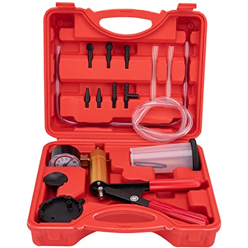 2 in 1 Brake Bleeder Kit, Hand Vacuum Pump Tester with Case and Adapters | One-person brake and clutch bleeding kit with hand vacuum pump, adapters, and case for cleaner, easier garage maintenance