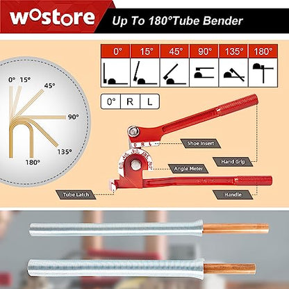 Wostore Double Flaring Tool Kit, Tube Bender 1/4-3/8" & Spring 1/2-5/8" | Double flare kit with tube bender (1/4", 5/16", 3/8") & spring bender (1/2", 5/8"). For copper, brake line, plumbing & HVAC. - size: Flaring Tool Kit with Tube Bender