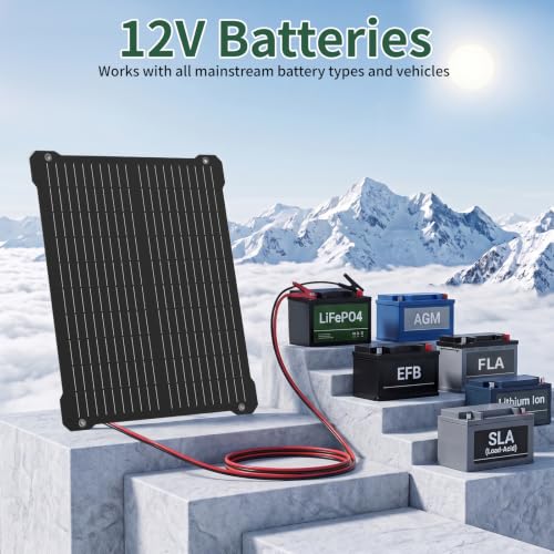 Paodekua 15W 12V Waterproof MPPT Solar Battery Charger & Maintainer, UltraSmart Charge Controller with V/A Display, OBDII Support & Solar Panel Trickle Charging Kits for Car,Automotive,Boat,RV,Trailer