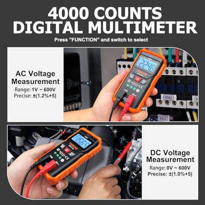 Digital Multimeter 4000 Counts with NCV, Automotive Multimeter Tester for AC/DC Voltage, Resistance, Continuity with Backlight and LCD, Auto-Ranging Voltmeter with Manual Mode