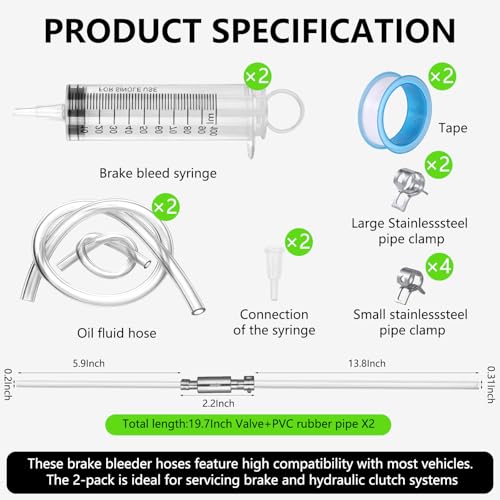 2 Pack Brake Bleeder Kit,Hydraulic Disc Clutch Bleeding Kit 2pcs 100ML Syringes 2pcs 50cm Hoses with One Way Check Valve for Hydraulic System Bleeding, Motorcycle ATV Quad System