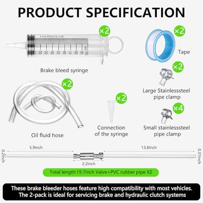 2 Pack Brake Bleeder Kit,Hydraulic Disc Clutch Bleeding Kit 2pcs 100ML Syringes 2pcs 50cm Hoses with One Way Check Valve for Hydraulic System Bleeding, Motorcycle ATV Quad System