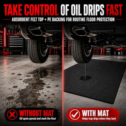 31" x 36" Oil Absorbent Garage Mat, Felt Floor Protector with Leakproof PE Backing, Reusable Under Car Mat for Motorcycles, Driveways, Workshops and Home Use