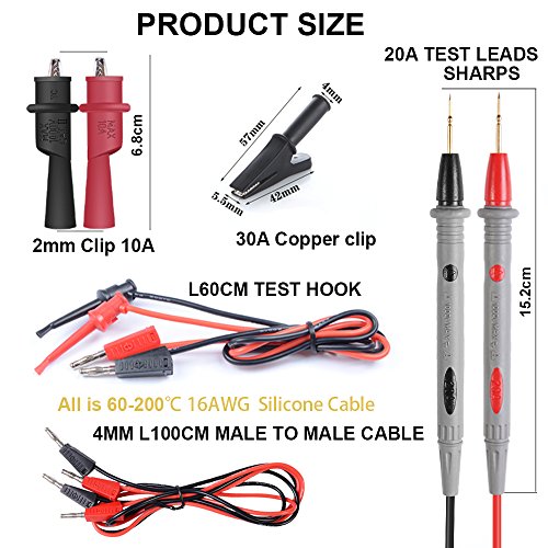 HANDSKIT 10Pcs Multimeter Test Leads Kit,Test Leads Set with Alligator Clips,Test Mini Hooks Probe and Test Probes for Automotive Multi Meter Digital & Ohm Meter