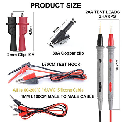 HANDSKIT 10Pcs Multimeter Test Leads Kit,Test Leads Set with Alligator Clips,Test Mini Hooks Probe and Test Probes for Automotive Multi Meter Digital & Ohm Meter