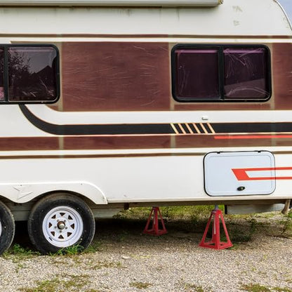 SHALL RV Stabilizer Jacks, 4-Pack Heavy Duty Aluminum Jack Stands for Travel Trailer Camper, Single Support up to 7500 Lbs, RV Leveling Screw Jack with Spare Nuts & Pads, Adjustable from 11" to 17"