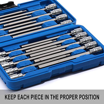 EMENTOL 18PCS 3/8" Drive Long Hex Bit Socket Set, CR-V, S2 Steel, SAE/Metric, Extra Long Allen Hex Bit Socket Set, 1/8 Inch - 3/8 Inch, 3mm - 10mm - size: 18 PCS (1/8 Inch - 3/8 Inch, 3mm - 10mm)