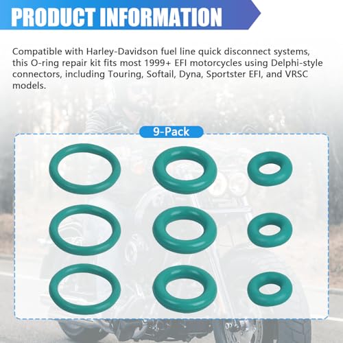 9-Pack Fuel Line Delphi Quick Disconnect O-Ring Repair Kit, Compatible with Harley Davidson 1999+ EFI Models, 3 Sets of Fuel Tank and Fuel Line Replacement Seals
