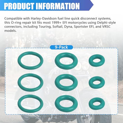 9-Pack Fuel Line Delphi Quick Disconnect O-Ring Repair Kit, Compatible with Harley Davidson 1999+ EFI Models, 3 Sets of Fuel Tank and Fuel Line Replacement Seals